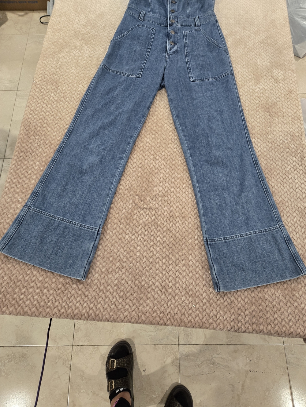 Aerie Denim Wide Leg Jumpsuit Small Button Front Utility Pocket Overalls - Picture 4 of 15